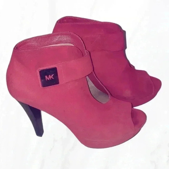 Michael kors cherry red and silver open toe suede leather  ankle boot 8.5 - Picture 3 of 5